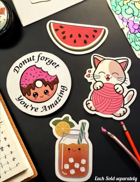 2 inch Stickers (Ice tea, kitty, donut, & watermelon)