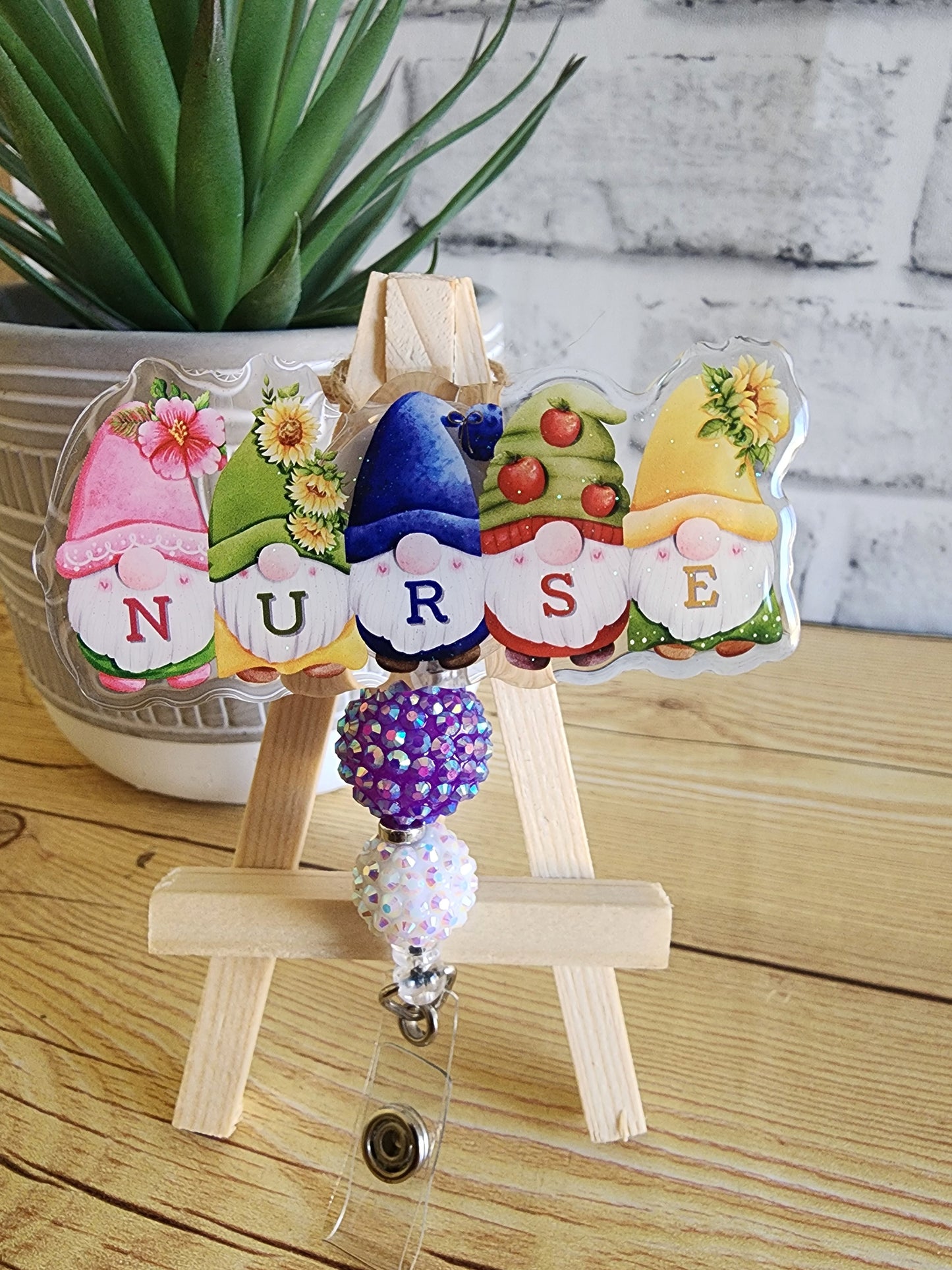 Glitter Nurse Gnome Badge